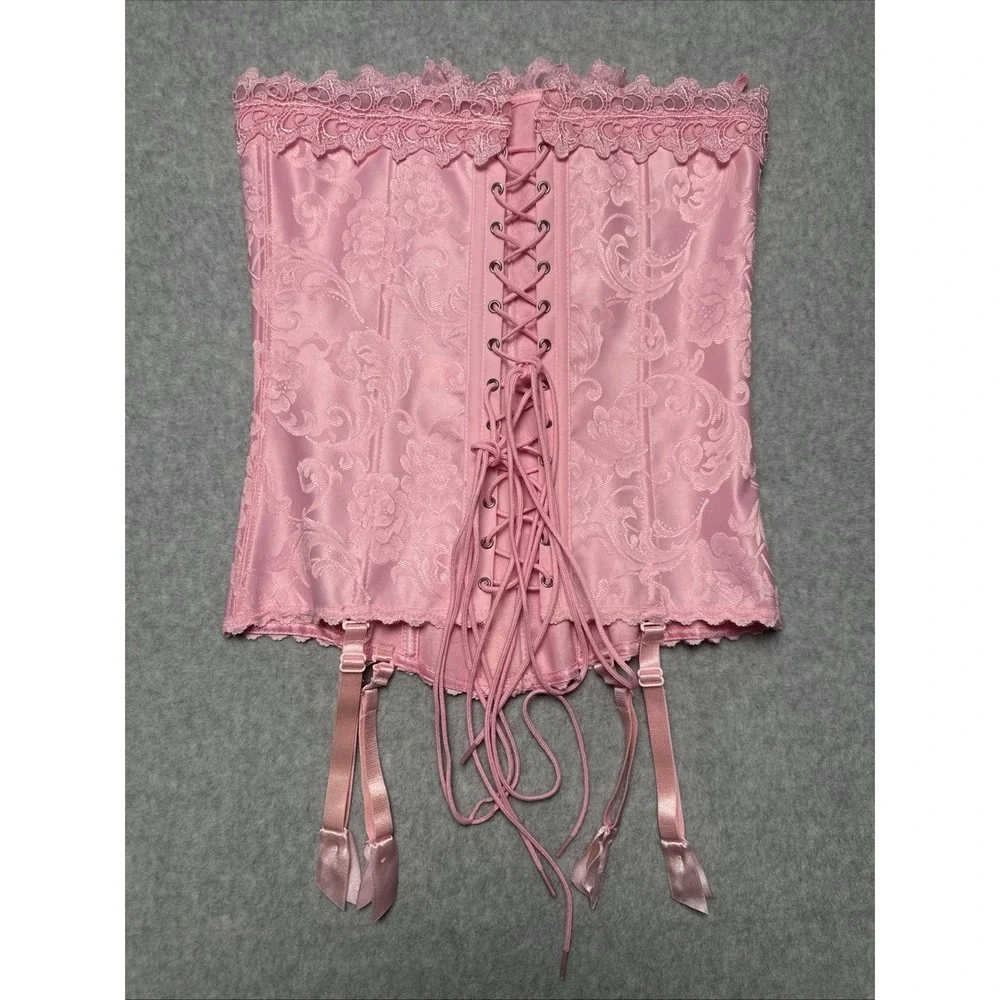 Frederick's of Hollywood Baby Doll Pink‎ Lace up Corset Busiter Gater Belt 32